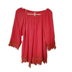 Women's XL NY Collection Rust Tunic Boho Gypsy Festival Hippie Peasant Peasant